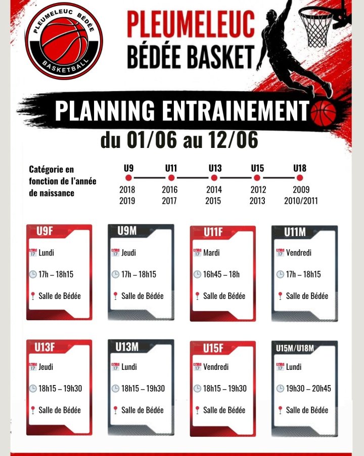 🏀 Planning des entraînements – Juin 🏀