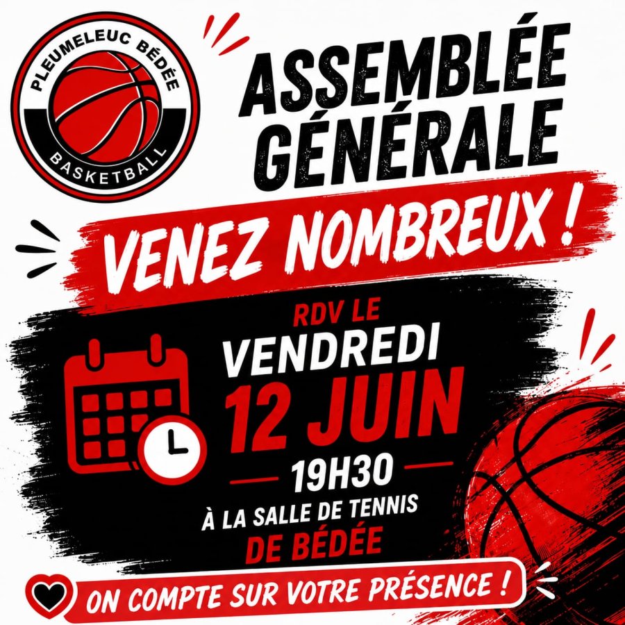 ASSEMBLÉE GÉNÉRALE – AS PLEUMELEUC BÉDÉE BASKET ⚫🔴🏀